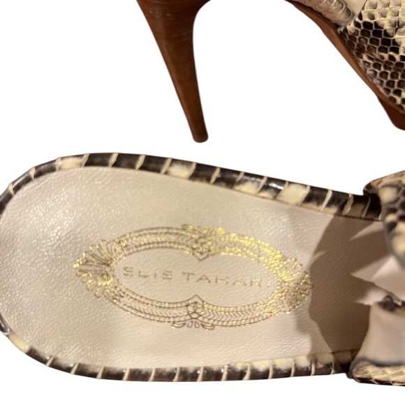 Elie Tahari Cream/Brown Snakeskin Peep Toe Stiletto 7.5 - Picture 6 of 8